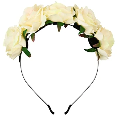 Abbildung von Rosenkranz Haarreif mit weißen Rosen Blumenkranz Haarreifen Brautjungfer Haarschmuck Braut Rose Hochzeit Haarkranz für Damen