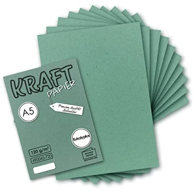 Abbildung von 50 Blatt Vintage Kraftpapier in Eukalyptus Grün DIN A5 120 g/m² grünes Recycling PAPIER 21 x 14,8 cm ökologische Brief Bogen Briefpapier NEUSER