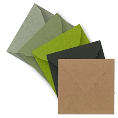 Abbildung von 50x Brief Umschläge Farbenmix Paket quadratisch 155 x mm (15,5 15,5 cm) Nassklebung Vintage Kraftpapier Natur Papier Kuverts Ideal für Einladungs Karten