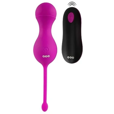 Abbildung von ORION Liebeskugeln vibrierende Loveballs für Frauen, effektives Beckenbodentraining, unterwegs, 10 Vibrationsstufen, mit Rückholband, lila
