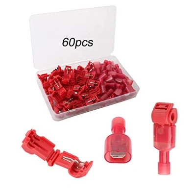 Abbildung von QitinDasen 60Pcs Premium Rot T Abzweigverbinder Schnellverbinder, Schnellverbinder + Vollisolierter Flachstecker, Tap Elektrische Steckverbinder (30 Pairs)
