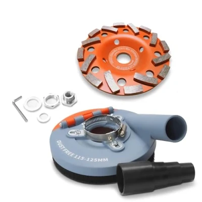 Abbildung von FANZWORK Absaugaufsatz Absaughaube für Winkelschleifer inkl. 125 mm Diamantschleiftopf PROFI QUALITÄT Bürsten auswechselbar 99% universal passend verstärkter Adapterring M14 Adapter