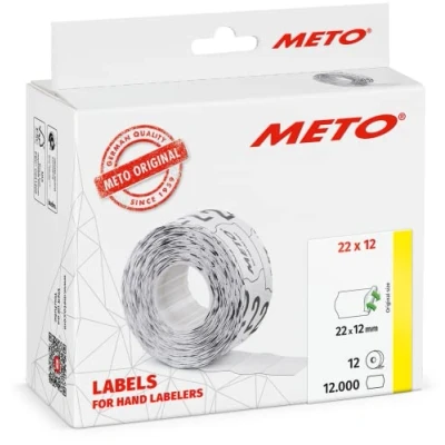 Abbildung von Meto Etiketten für Handauszeichner (22 x 12 mm, 1 zeilig, 12.000 Stück, weiß, wiederablösbar, METO, Contact, Sato, Avery, Tovel, Samark etc.)