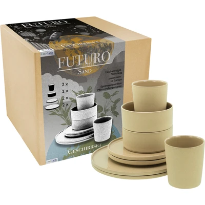 Abbildung von CreaTable, 21533, Serie Futuro, 8 teiliges Geschirrset, Kombiservice aus Steinzeug, spülmaschinen und mikrowellengeeignet, Made in Portugal
