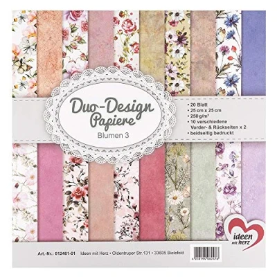 Abbildung von Ideen mit Herz Duo Design Papiere Block 20 Blatt Bastelpapier 25 x cm 250g/m² beidseitig bedruckt Designpapier, Motivpapier ideal für Scrapbooking, Basteln (Blumen 03)