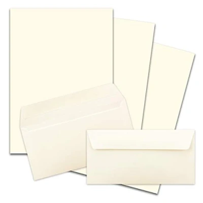 Abbildung von 25x Briefpapier Set DIN A4 mit Lang Briefumschlägen, Haftklebung Naturweiß mattes Schreibpapier Kuverts FarbenFroh by GUSTAV NEUSER