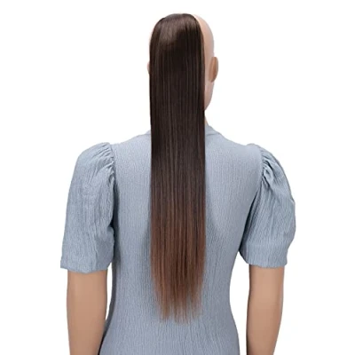 Abbildung von CAISHA 60cm Zopf mit 2 Bändern Pferdeschwanz Langhaar Extensions Haarverlängerung Haarteil Glatt Braun Mix HC19