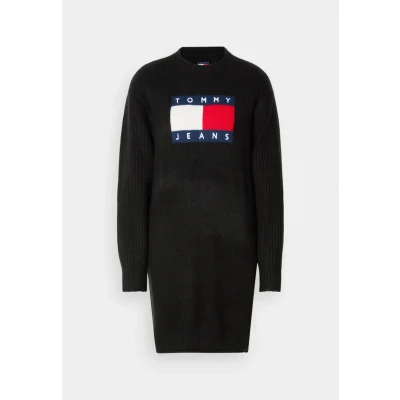 Abbildung von Tommy Jeans FLAG EXT Strickkleid, Damen, Größe: 32, Black