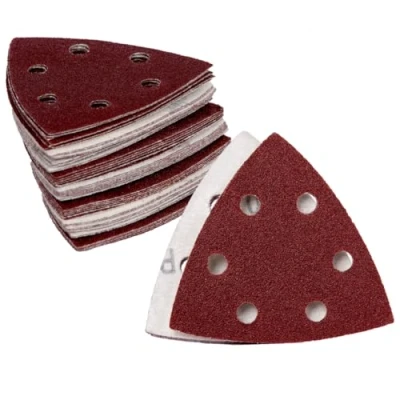 Abbildung von Delta Schleifdreiecke mit Klett, 120 Blatt Mix Set, 93 x mm, 6 Löcher, je 20 Korn 40/60/80/120/180/240, für Deltaschleifer Schleifblätter Dreieckschleifer, Staubabsaugung
