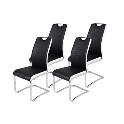 Abbildung von 4er Set Schwingstuhl Tabea, Kunstleder Schwarz Weiß, Griffloch, Metallgestell Chrom, 43 x 61 99 cm