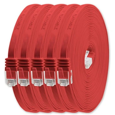 Abbildung von 1aTTack.de 5m Rot 5 Stück Cat.6 Flaches Netzwerkkabel Cat6 Flachkabel Ultra Flach Patchkabel 1000 Mbit/s Gigabit LAN (RJ45) Slim Micro
