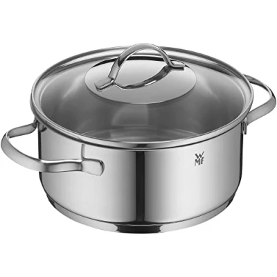 Abbildung von WMF Provence Plus Kochtopf groß 24cm, Glasdeckel, Bratentopf Induktion 4,1l, Cromargan Edelstahl poliert, unbeschichtet, backofengeeignet