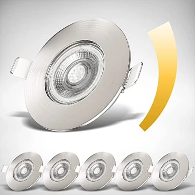Abbildung von B.K.Licht 6er Set LED Bad Einbaustrahler 230V dimmbar, flach, warmweiß, Spot, Deckenspots, Spots, Einbauleuchten, Einbauspots, Badezimmer, 68mm Lochmass, 90x25 mm, Matt Nickel