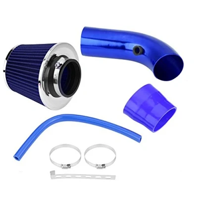 Abbildung von Auto Sportluftfilter, 76mm 3 Zoll Universal Luftkühlung Lufteinlassfilter Kit, Kohlefaser Lufteinlasssystem mit Schlauch (Blau)