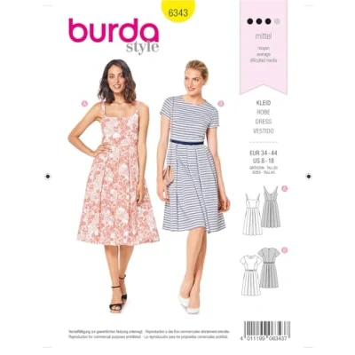 Abbildung von Burda Style Schnittmuster zum selber nähen 6343 Kleider Sommerkleider Damen, Gr. 34 44 Nählevel: fortgeschritten