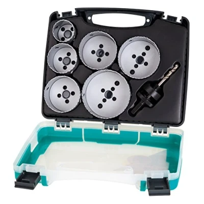Abbildung von wolfcraft Bi Metall Lochsägeneinsatz Set „Elektro“, 7 tlg. I 5423000 Für Holz, Kunststoffe, Metalle und Trockenbaumaterialien, Ø 40 86 mm, Schnitttiefe mm