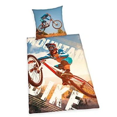 Abbildung von Herding YOUNG COLLECTION Bettwäsche Set, Mountainbike Wendemotiv, Bettbezug 135 x 200 cm, Kopfkissenbezug 80 Baumwolle/Renforcé