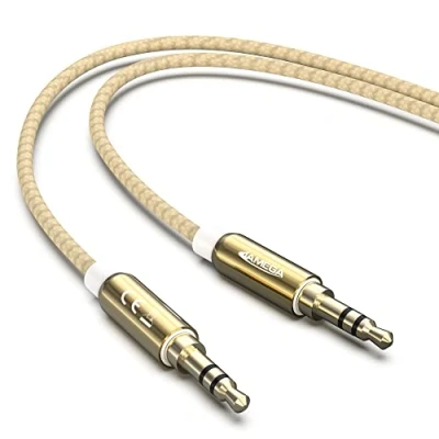 Abbildung von JAMEGA 5m Aux Kabel 3.5mm Audio Klinke Stereo Nylon Klinkenkabel für Kopfhörer, Lautsprecher, MP3 Player, Auto, TV, Soundbar, Heim/KFZ Stereoanlagen, Handy uvm. Gold
