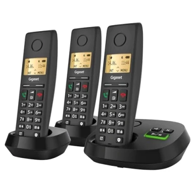 Abbildung von Gigaset Pure 220A Trio 3 Schnurlose DECT Telefone mit Anrufbeantworter Call Block Taste und Freisprechfunktion 80 Kontakten, anthrazit schwarz [Kompatibel in DE, IT, FR, NL, BE, Che, AUT]