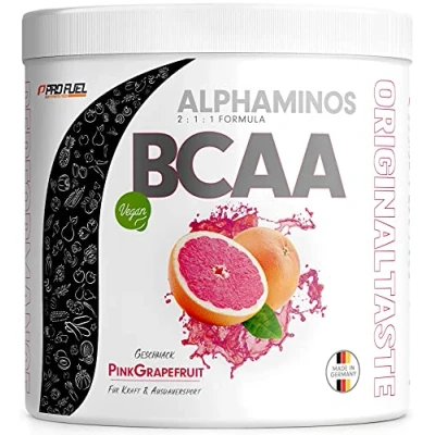Abbildung von BCAA Pulver 300g Pink Grapefruit, TESTSIEGER Alphaminos 2:1:1 Drink, unfassbar leckerer Geschmack, Essentielle Aminosäuren Leucin, Isoleucin &amp; Valin, 100% vegan Top Löslichkeit Laborgeprüft