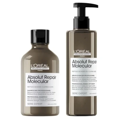 Abbildung von L&#039;Oréal Professionnel, Absolut Repair Molecular Geschenkset, reparierende Routine, beschädigtes Haar, Duo Shampoo + Spülserum, limitierte Edition Expert Serie