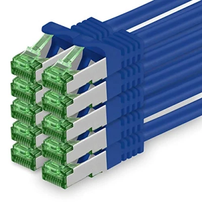 Abbildung von 1 M Cat.7 Netzwerk Kabel 10 Stück Cat7 Patch Lan Ethernet RJ45 Gbit/s (Alle Internetgeschwindigkeiten) Blau Meter