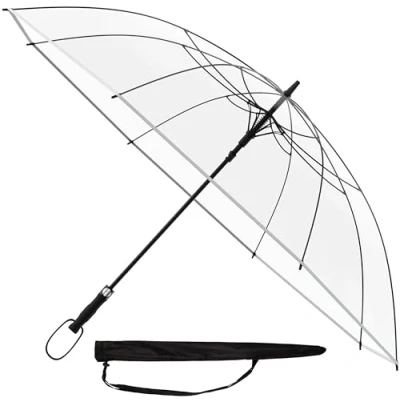 Abbildung von Sternenfunke Regenschirm groß XXL Ø130 cm transparent, Komfort Druckknopf, mit Tragehülle, Automatik, Perfekt als durchsichtiger Partnerschirm oder Hochzeitsschirm Rand weiß
