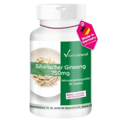 Abbildung von Sibirischer Ginseng 750mg 180 vegane Tabletten Hochdosiert Siberian Vitamintrend®