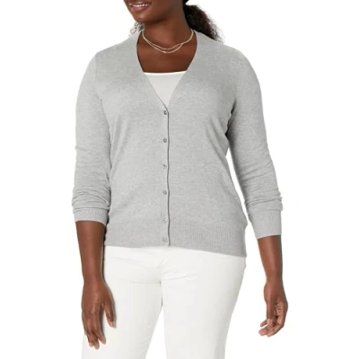 Abbildung von Amazon Essentials Damen Leichter Cardigan mit V Ausschnitt (in Übergröße erhältlich), Hellgrau Meliert, L