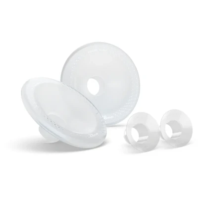 Abbildung von Philips Avent freihändige Brusthauben (28 mm) und Einsätze (26 für elektrische Milchpumpen einzigartige SkinSense Brusthauben, kompatibel mit den freihändigen Auffangbechern, SCF552/11