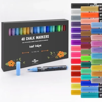 Abbildung von STATIONERY ISLAND Kreidestifte für Tafel Abwaschbar, Kreidestift Fenster, 40 Farben Kreidemarker Glas &amp; Tafeln, Bunt Fensterstifte, Zeichnung, Künstler