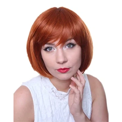 Abbildung von Prettyland Damen Kupfer rot Orange Kurz haar Bob Glatte Manga Anime Kurze Alltag Perücke Wig C531
