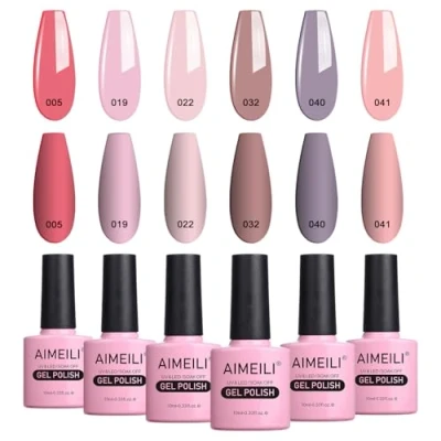 Abbildung von AIMEILI UV LED Gellack mehrfarbig ablösbarer Gel Nagellack Nude Pastell Nail Polish Set Kit 6 x 10ml Nummer 22
