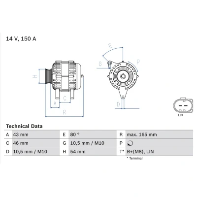 Abbildung von BOSCH 0 986 081 190 Lichtmaschine 14V 150A FORD: MONDEO 4 Stufenheck, Turnier