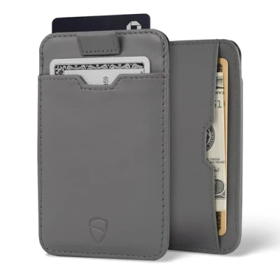 Abbildung von Vaultskin Chelsea Kartenetui Herren Slim Wallet Echtleder Geldbörse mit RFID Schutz Kompakt und Stilvoll Platz für bis zu 10 Karten (Grau)
