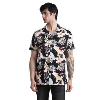 Abbildung von JACK&amp;JONES Herren JJJEFF FLORAL AOP Resort Shirt SS Hemd, Black, S