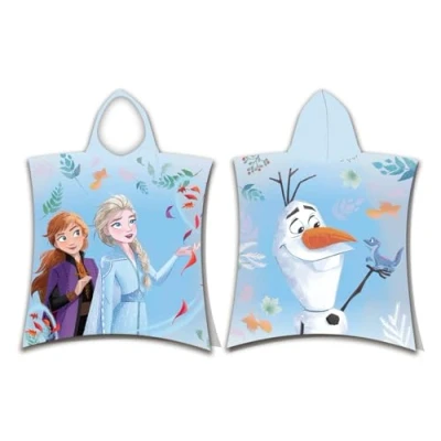 Abbildung von Disney Kinder Bade Poncho mit Kapuze, Anna, Elsa und Olaf, Herbst, Blätter, Magie Zauber, 50 x 115 cm 100% Baumwolle