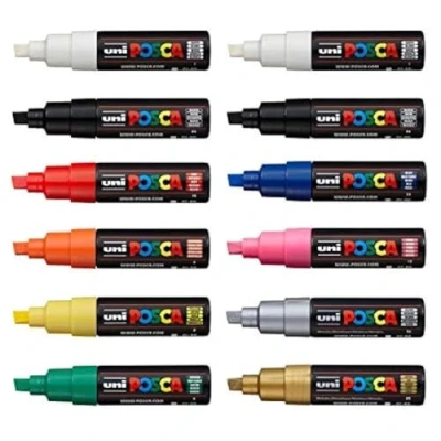 Abbildung von Uni Posca PC 8K Paint Pen Art Marker Stift, professionelles Set mit 12 Stiften, extra schwarz und weiß