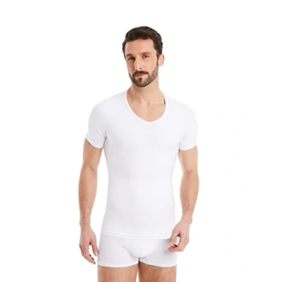 Abbildung von FINN Figurformendes Kompressions Shirt Herren mit Bauchweg Effekt Kurzarm Shapewear Unterhemd aus Baumwolle Body Shaper für einen flacheren Bauch Weiß Weiss 3XL