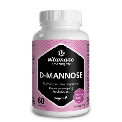 Abbildung von D Mannose Kapseln hochdosiert &amp; vegan, 2000 mg pro Tagesdosis, 60 mit 500 Kapsel, Nahrungsergänzung ohne unnötige Zusatzstoffe, Made in Germany