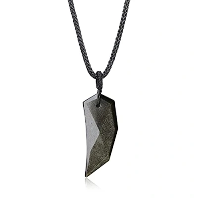 Abbildung von COAI Geschenkideen Unisex Spitzer Anhänger aus Goldenem Obsidian Wolfszahn Amulett Herren Halskette