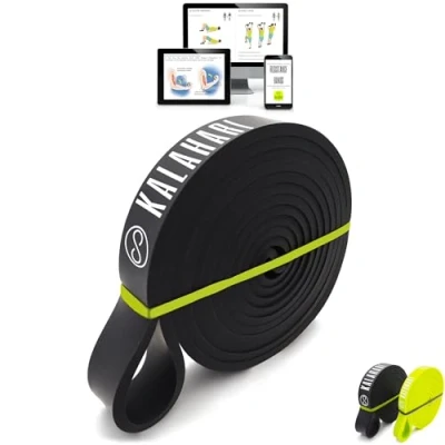 Abbildung von Kalahari Resistance Bands Set Premium Plus E Book Übungen auf Deutsch Fitnessbänder, Klimmzughilfe Band, Gymnastikband Widerstandsbänder Fitness für Muskelaufbau, Physiotherapie, Stretching