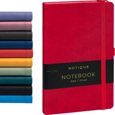 Abbildung von NOTIQUE Notizbuch Liniert, Hardcover Notizbuch, Notizheft, Journal, Tagebuch mit Gummiband und Stifthalter 13x21cm, 192 Seiten (Rot, Liniert)