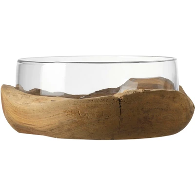 Abbildung von Leonardo TERRA Schale, 1 Stück, handgefertigte Dekoschale, Deko Glasschale mit Teaksockel, Dekorationsschale, Teakholz, Farbe klar, 28cm breit, 084411