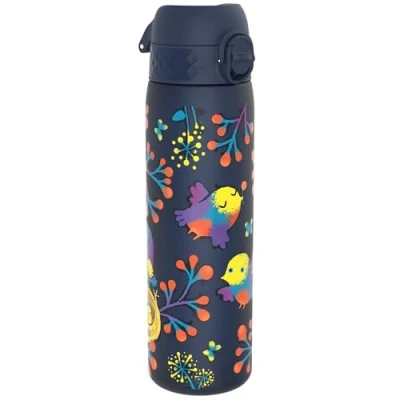 Abbildung von Ion8 Trinkflasche, 500 ml, Auslaufsicher, Einhandöffnung, Sichere Verriegelung, Spülmaschinenfest, BPA frei, Tragegriff, Klappdeckel, Leicht zu Reinigen, Klimaneutral, Vögel Design