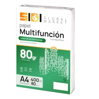 Abbildung von A4 Papier, 80 g, Druckerpapier A4, Packung für Schule, Arbeit oder Privatgebrauch, Blätter Kopierer und Mehrzweck, DIN Papier extra weiß SIDI (400 h, g)