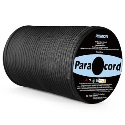 Abbildung von Romon Paracord 4mm, 100M Schnüre Seil 9 Kern Strängen Bänder, Schnur Reissfest Sonnensegel, Nylon Survival Reepschnur für Outdoor Camping, Schwarz