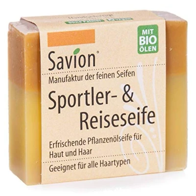 Abbildung von Savion 2 in 1 Naturseife für Sport &amp; Reise Haare Körper Vegan, Palmölfrei, Bio wirkt entspannend pflegend 85g Made Germany