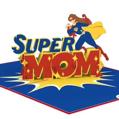 Abbildung von papercrush® Pop Up Karte Super Mom Lustige 3D Geburtstagskarte für die beste Mutter der Welt Glückwunschkarte zur Geburt, Geburtskarte Mama, Glückwunsch zum Baby, Besondere Muttertagskarte