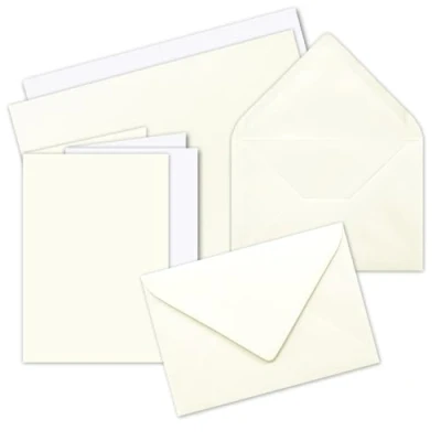 Abbildung von 10 x Faltkarten Set DIN A5 Natur Weiss inkl. Umschlägen C5 und passenden Einlegeblättern in Weiß blanko Klappkarten 14,8 21 cm